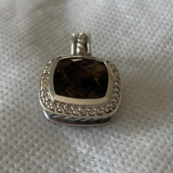 David Yurman 18k & Sterling Smoky Quartz & Pave Diamond Albion Enhancer Pendant - Picture 7 of 14